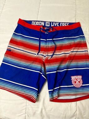 DIXXON Blue and Red Striped Men's Board Shorts